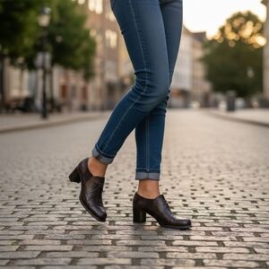 ANN MARINO Women's 6.5 Oxford Block Heels Glossy Brown Leather Ankle Booties